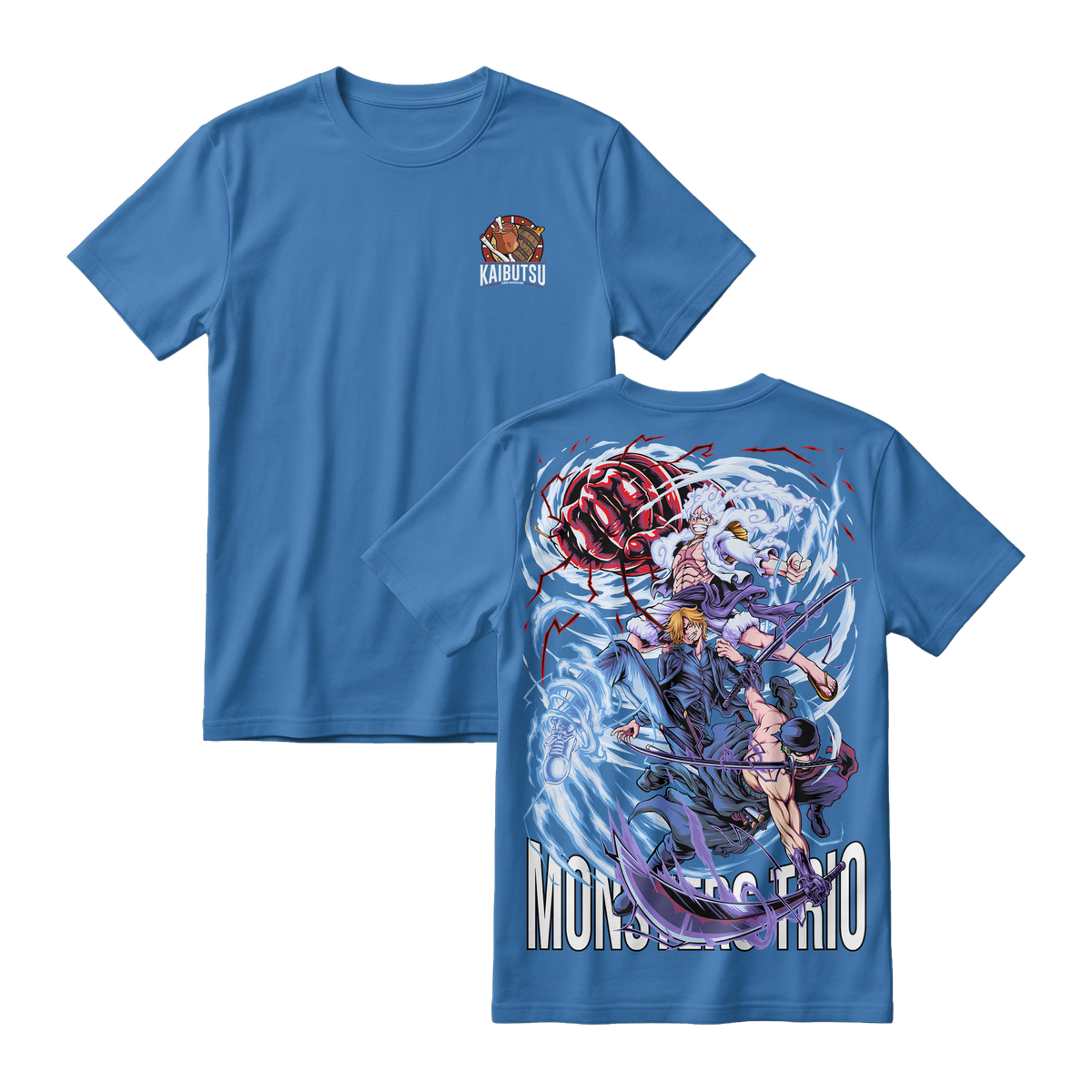 Anime One Piece Monster Trio Short Sleeve Tee - DEEP-BLUE