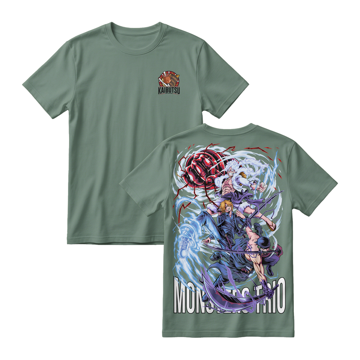 Anime One Piece Monster Trio Short Sleeve Tee - GREEN-ALGAE