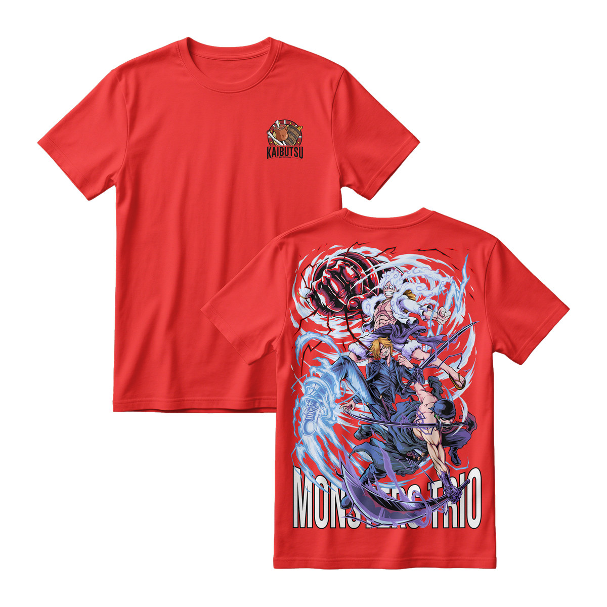 Anime One Piece Monster Trio Short Sleeve Tee - RED-CHILI
