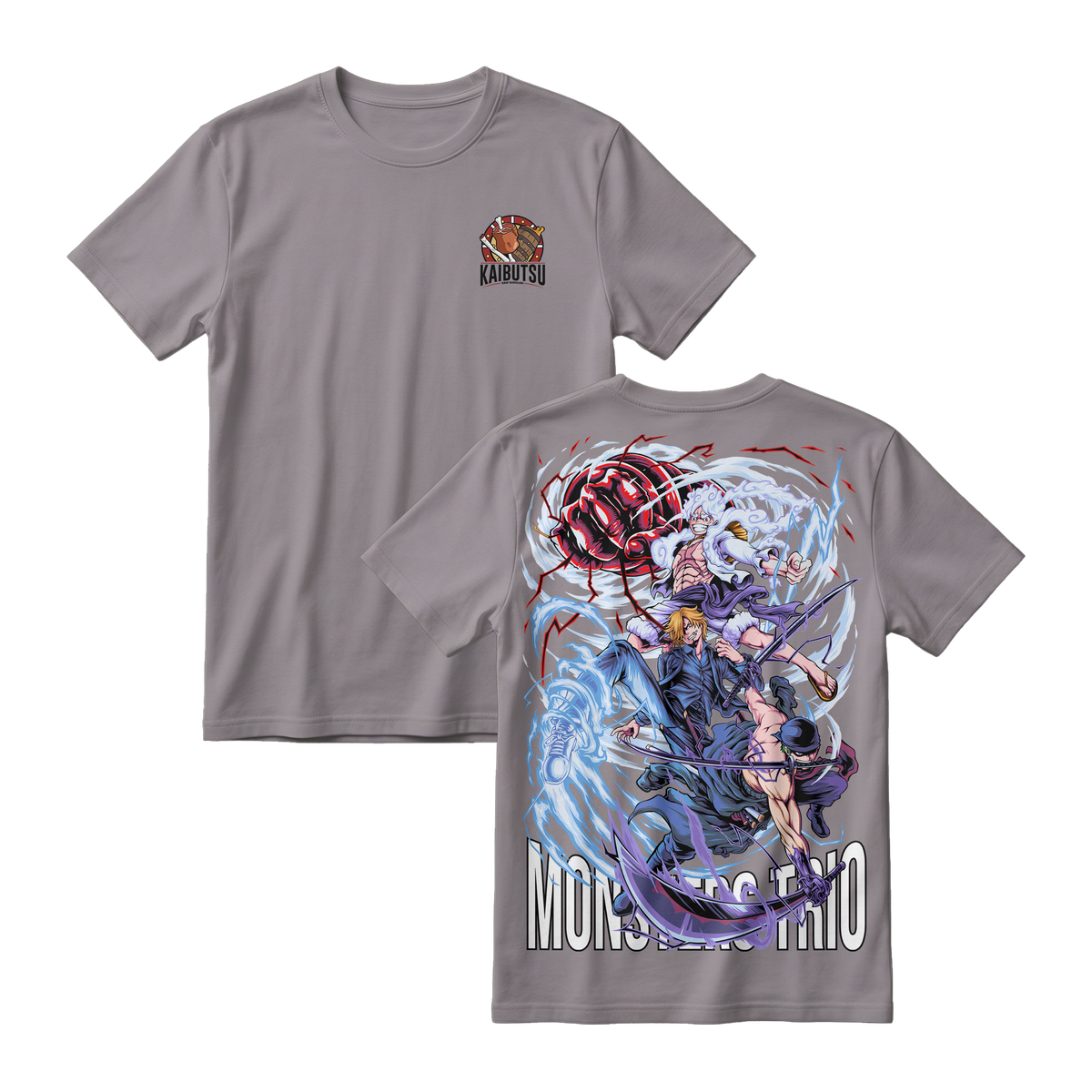 Anime One Piece Monster Trio Short Sleeve Tee - SMOKE-GREY