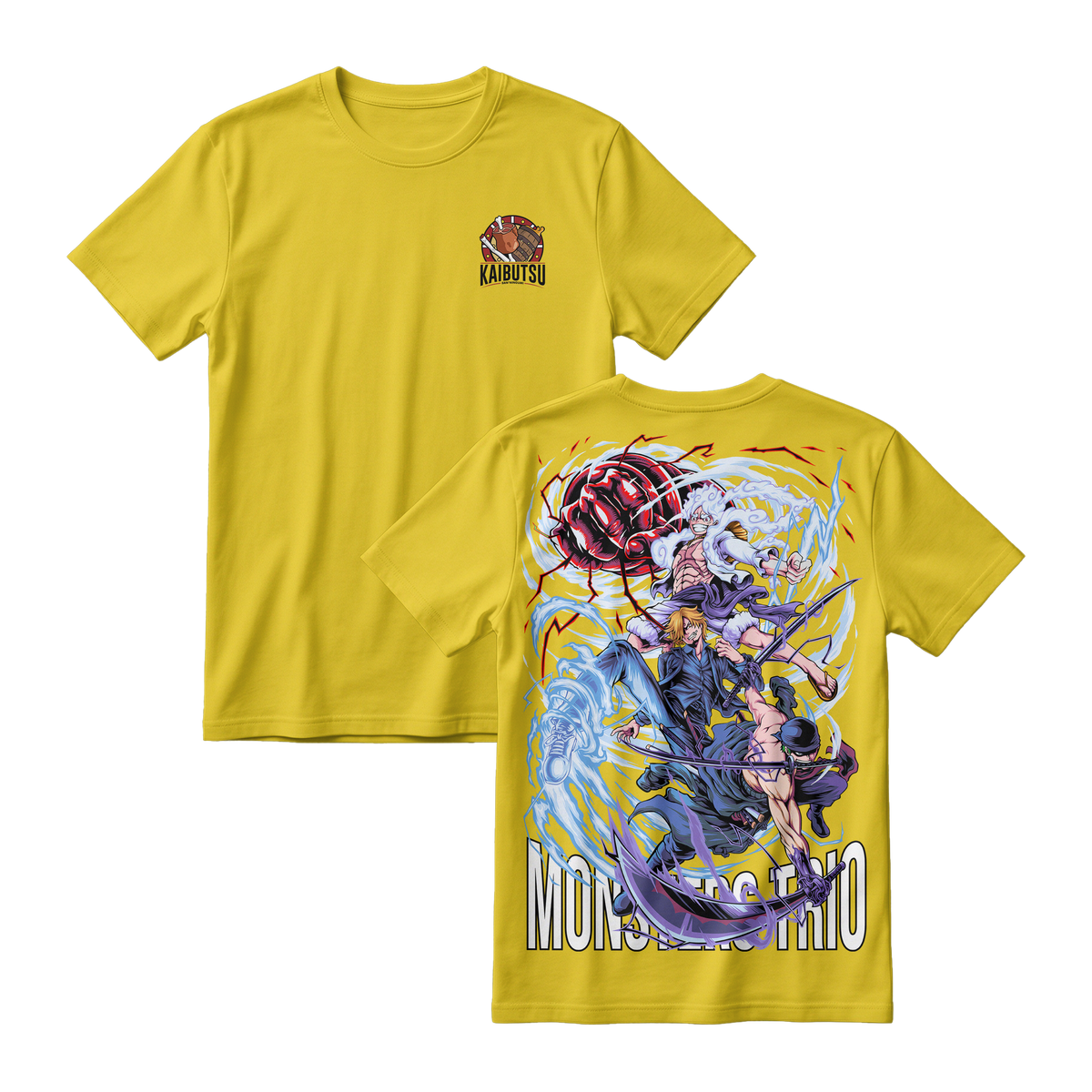 Anime One Piece Monster Trio Short Sleeve Tee - YELLOW