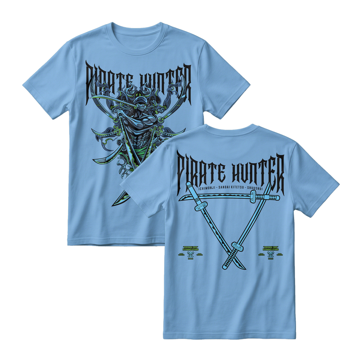 Anime One Piece Roronoa Zoro Pirates Hunter Short Sleeve Tee - ARTIC-BLUE