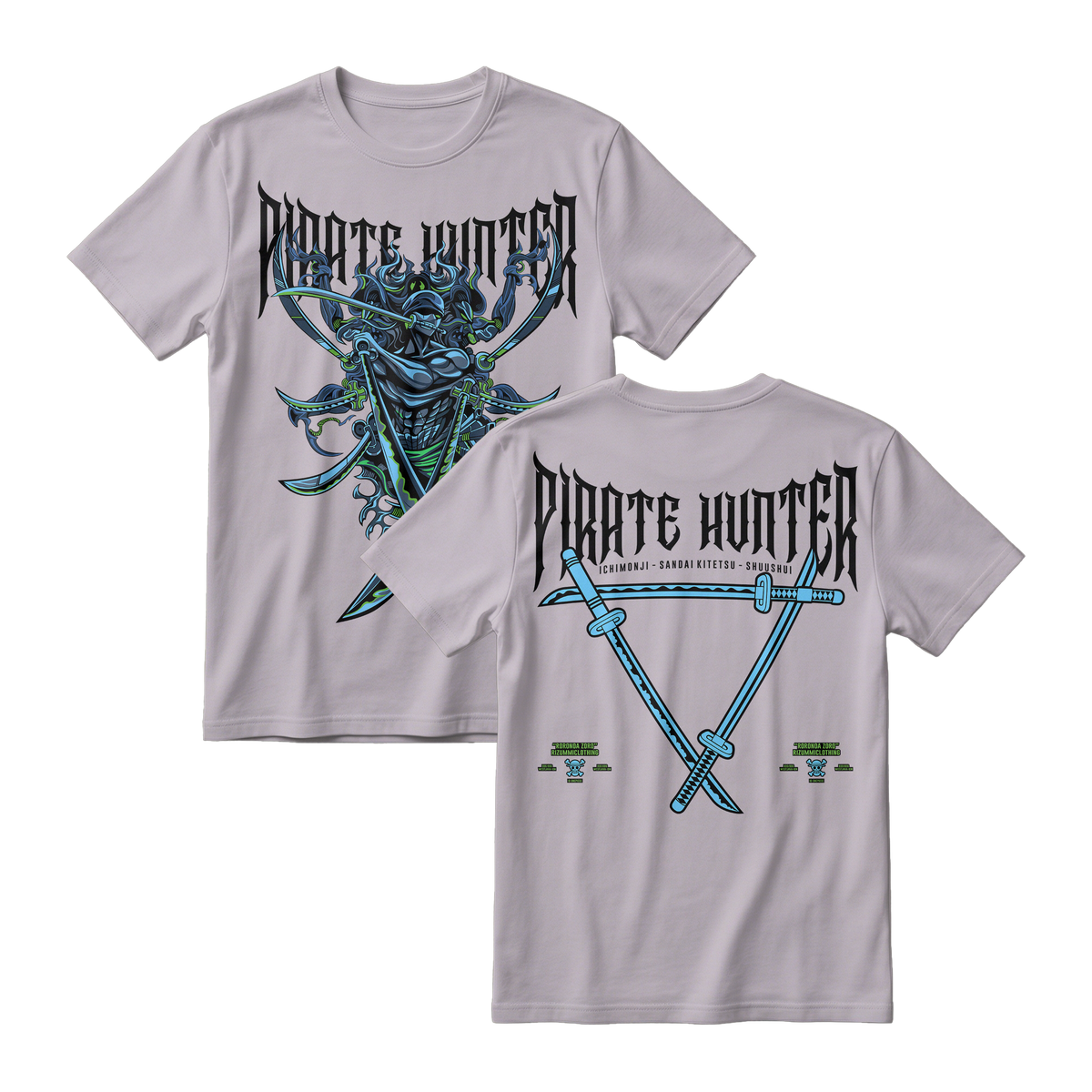 Anime One Piece Roronoa Zoro Pirates Hunter Short Sleeve Tee - ASH-GREY