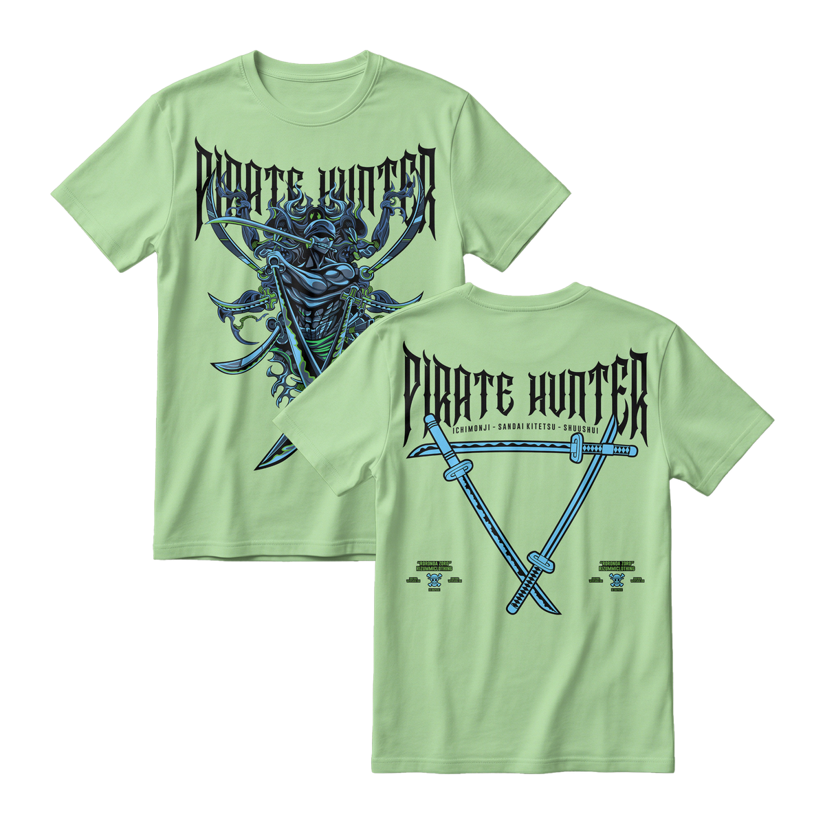 Anime One Piece Roronoa Zoro Pirates Hunter Short Sleeve Tee - AVOCADO