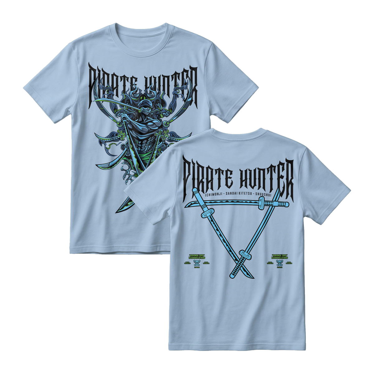 Anime One Piece Roronoa Zoro Pirates Hunter Short Sleeve Tee - BABY-BLUE