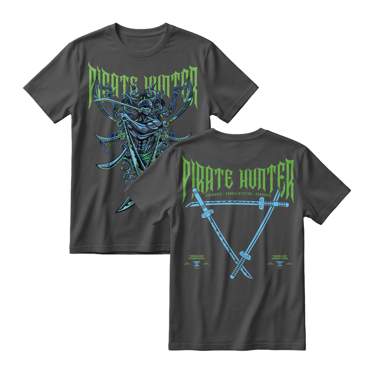 Anime One Piece Roronoa Zoro Pirates Hunter Short Sleeve Tee - BLACK-JELLY