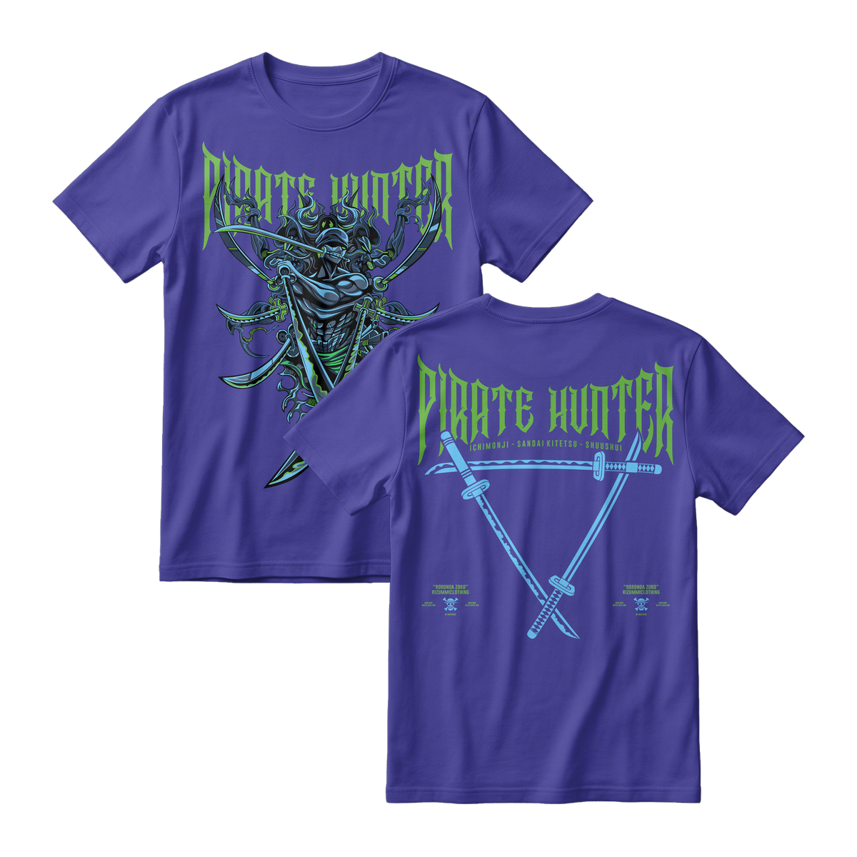 Anime One Piece Roronoa Zoro Pirates Hunter Short Sleeve Tee - CADBURY