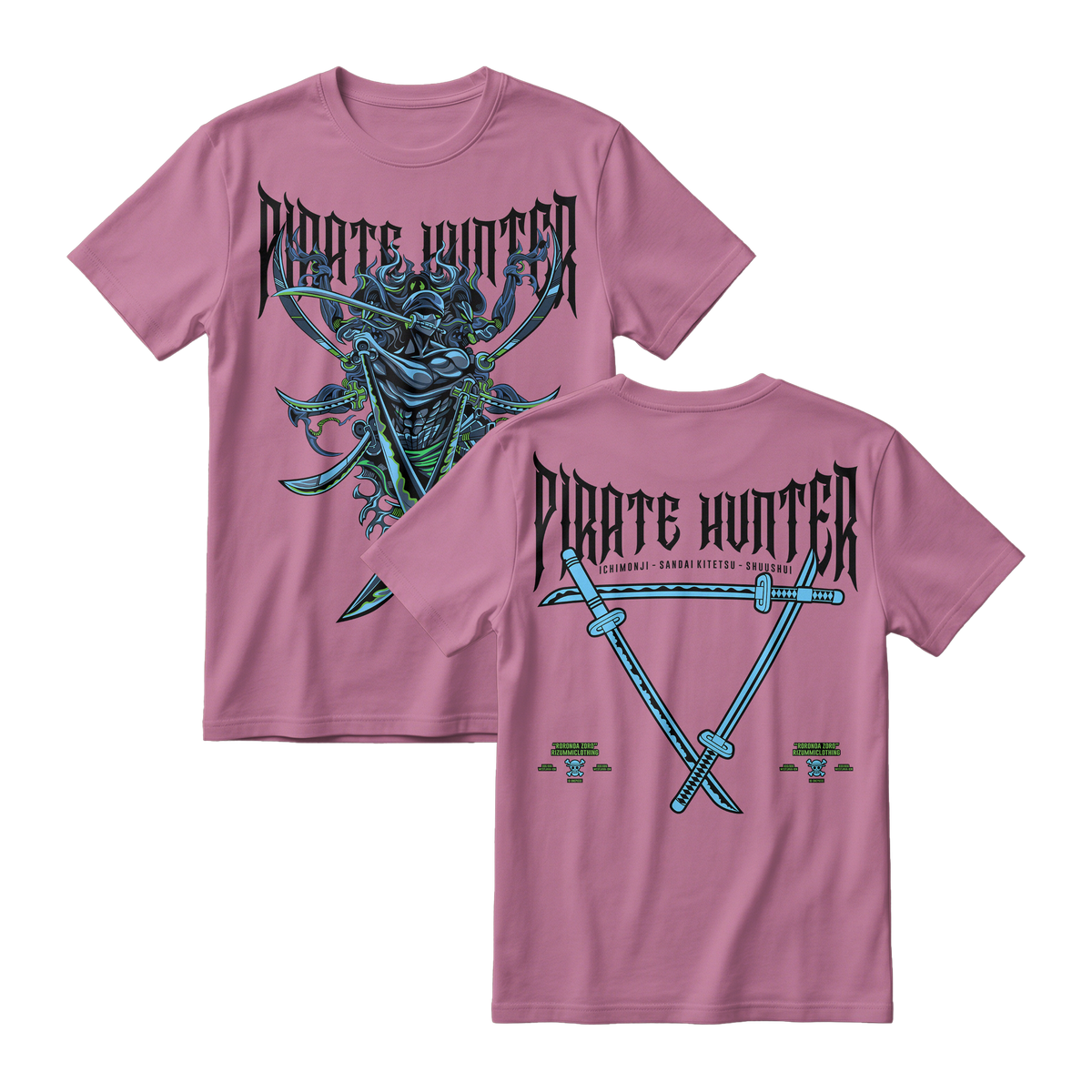 Anime One Piece Roronoa Zoro Pirates Hunter Short Sleeve Tee - LAVENDER