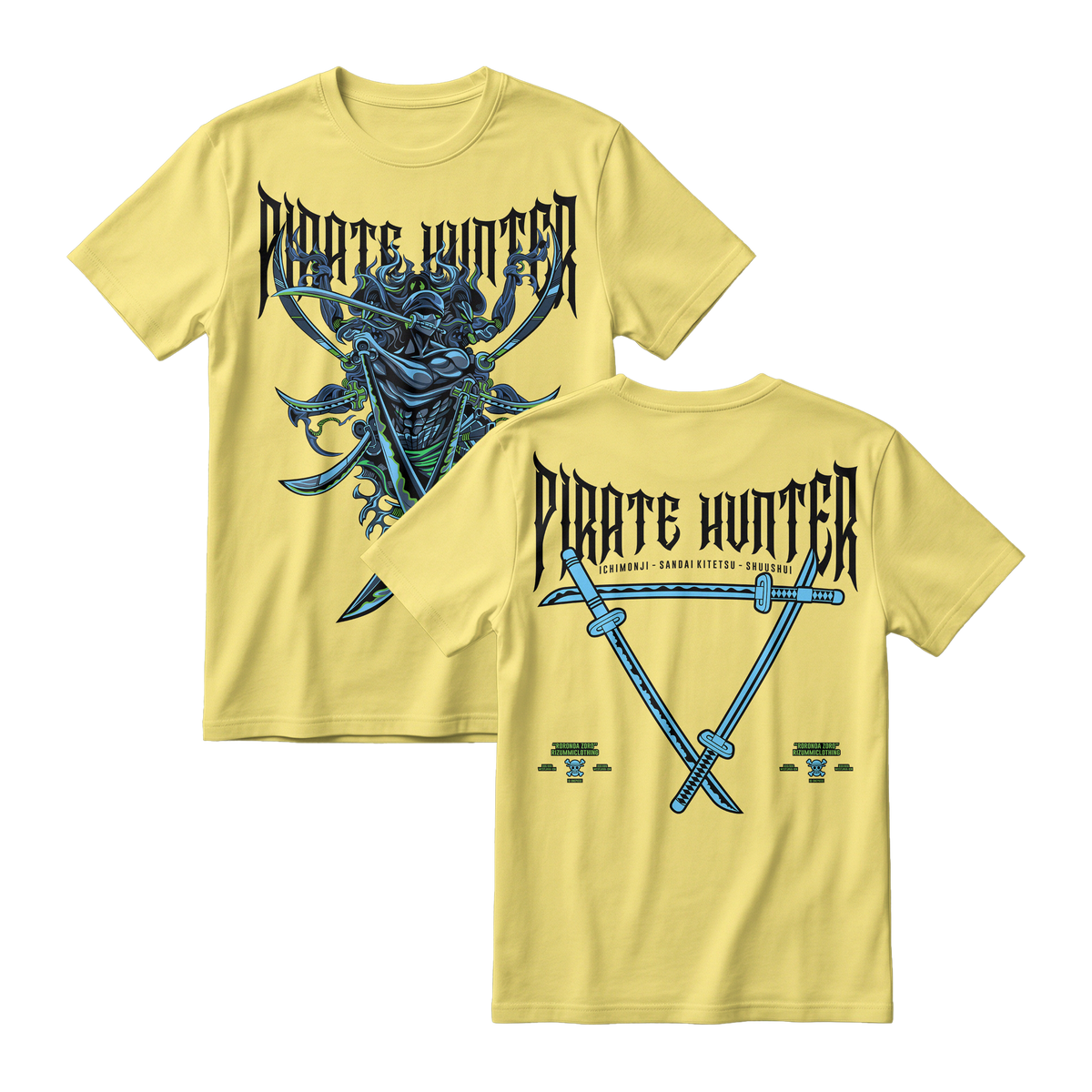Anime One Piece Roronoa Zoro Pirates Hunter Short Sleeve Tee - LEMON