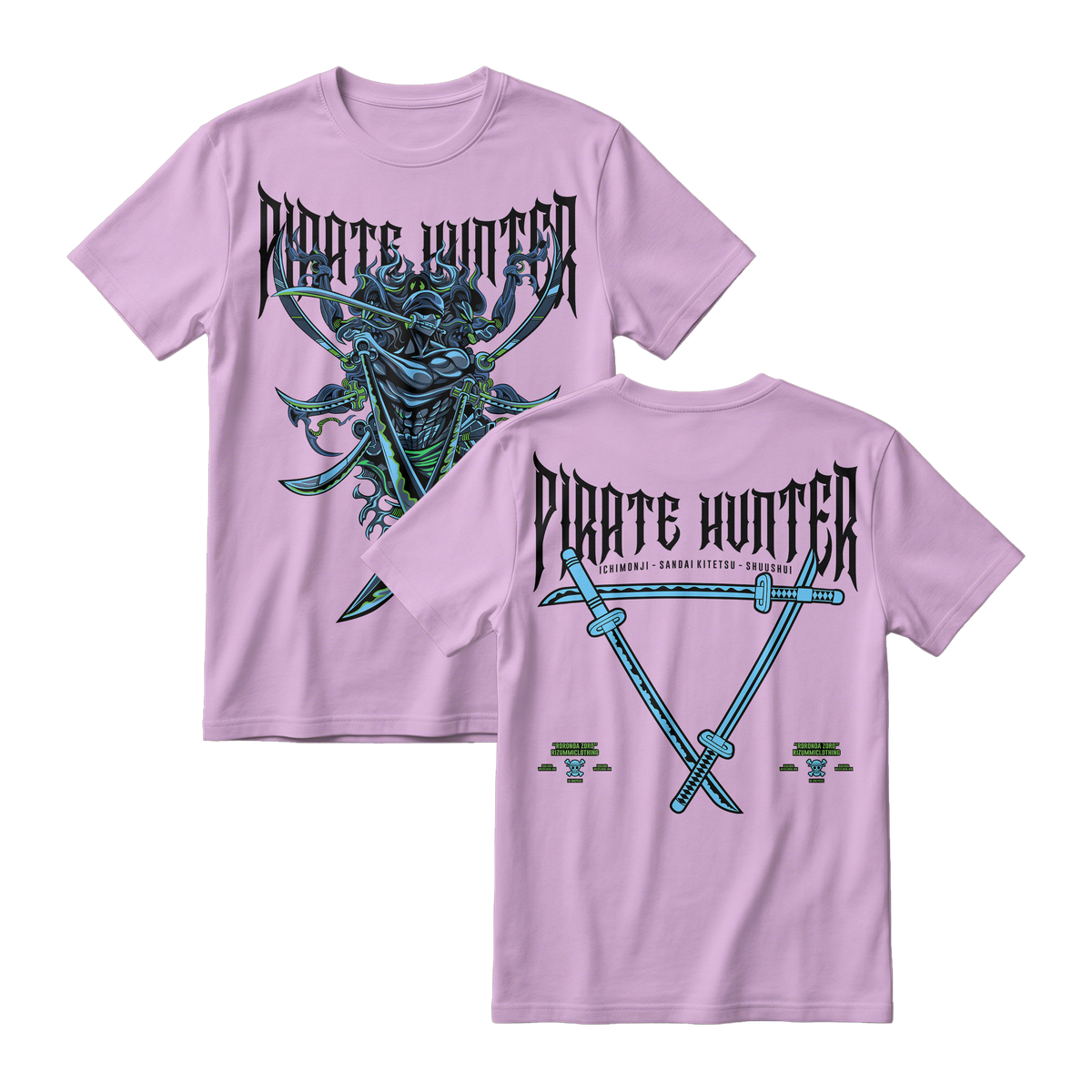 Anime One Piece Roronoa Zoro Pirates Hunter Short Sleeve Tee - LILAC