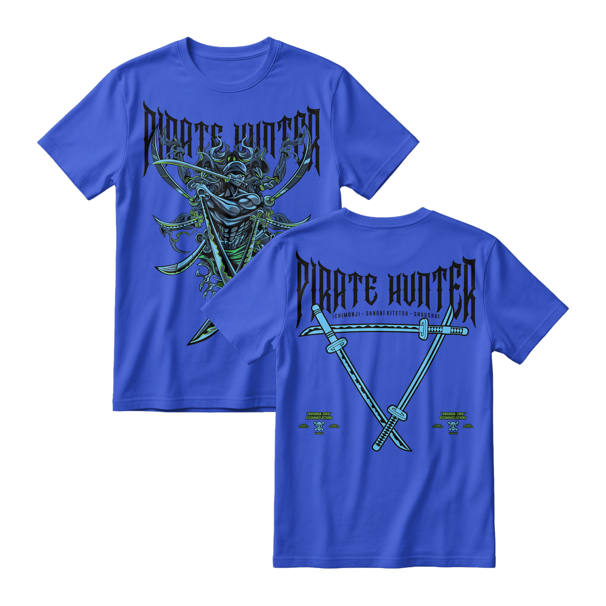 Anime One Piece Roronoa Zoro Pirates Hunter Short Sleeve Tee - ROYAL-BLUE