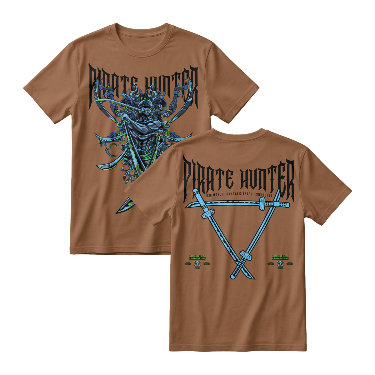 Anime One Piece Roronoa Zoro Pirates Hunter Short Sleeve Tee - WALNUT