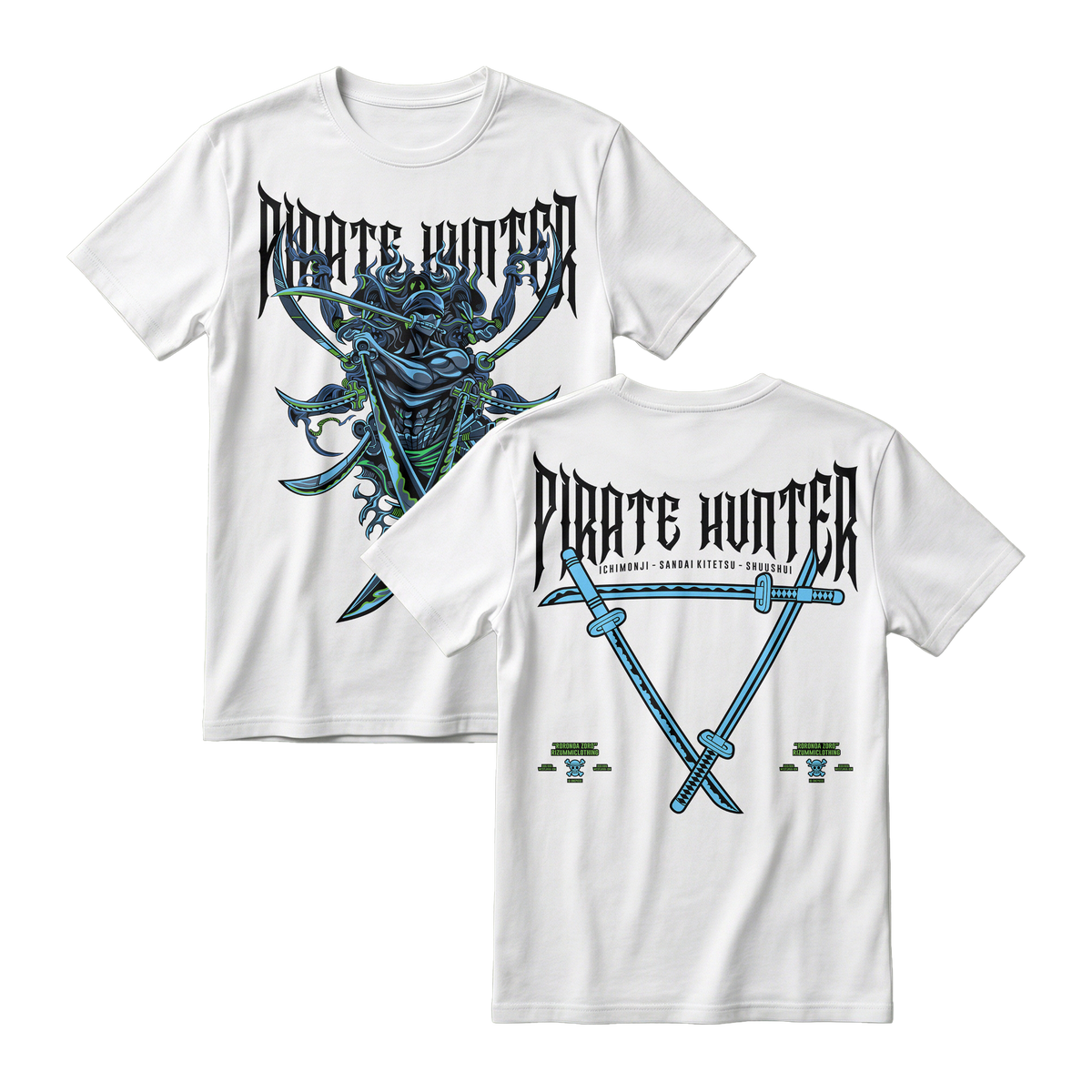 Anime One Piece Roronoa Zoro Pirates Hunter Short Sleeve Tee - WHITE