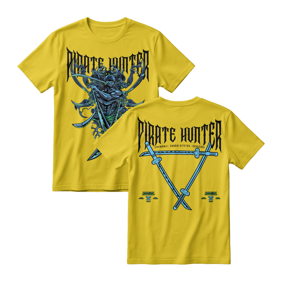 Anime One Piece Roronoa Zoro Pirates Hunter Short Sleeve Tee - YELLOW