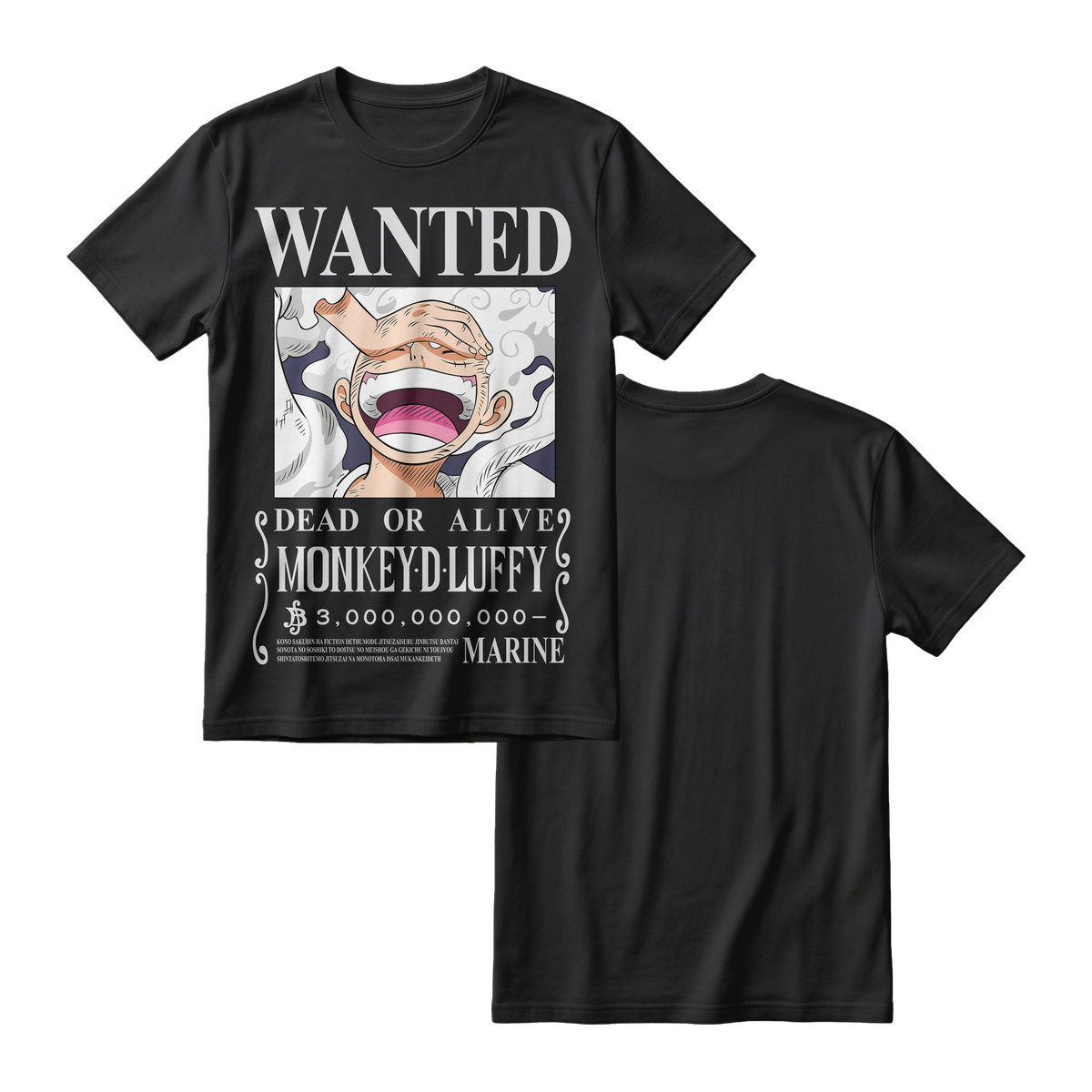 Anime One Piece Wanted Monkey D. Luffy Gear 5 Short Sleeve Tee - RZM012