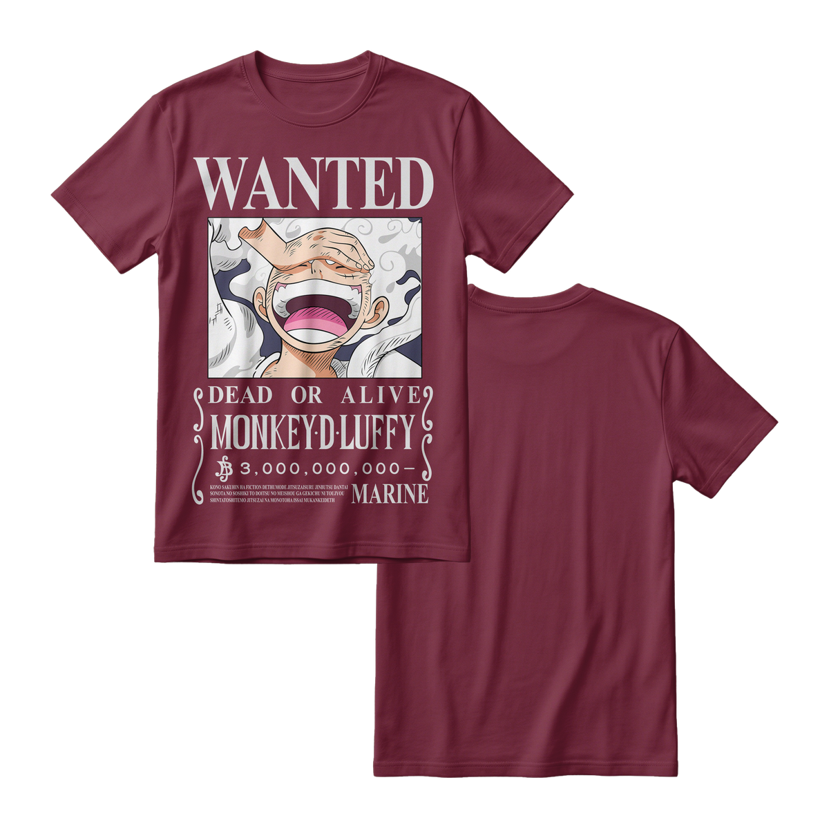 Anime One Piece Wanted Monkey D. Luffy Gear 5 Short Sleeve Tee - RZM012