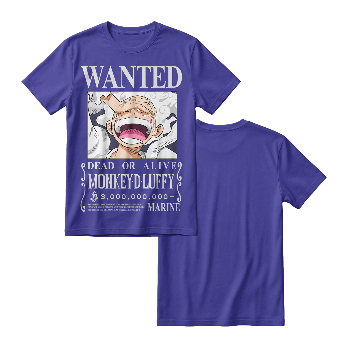 Anime One Piece Wanted Monkey D. Luffy Gear 5 Short Sleeve Tee - RZM012