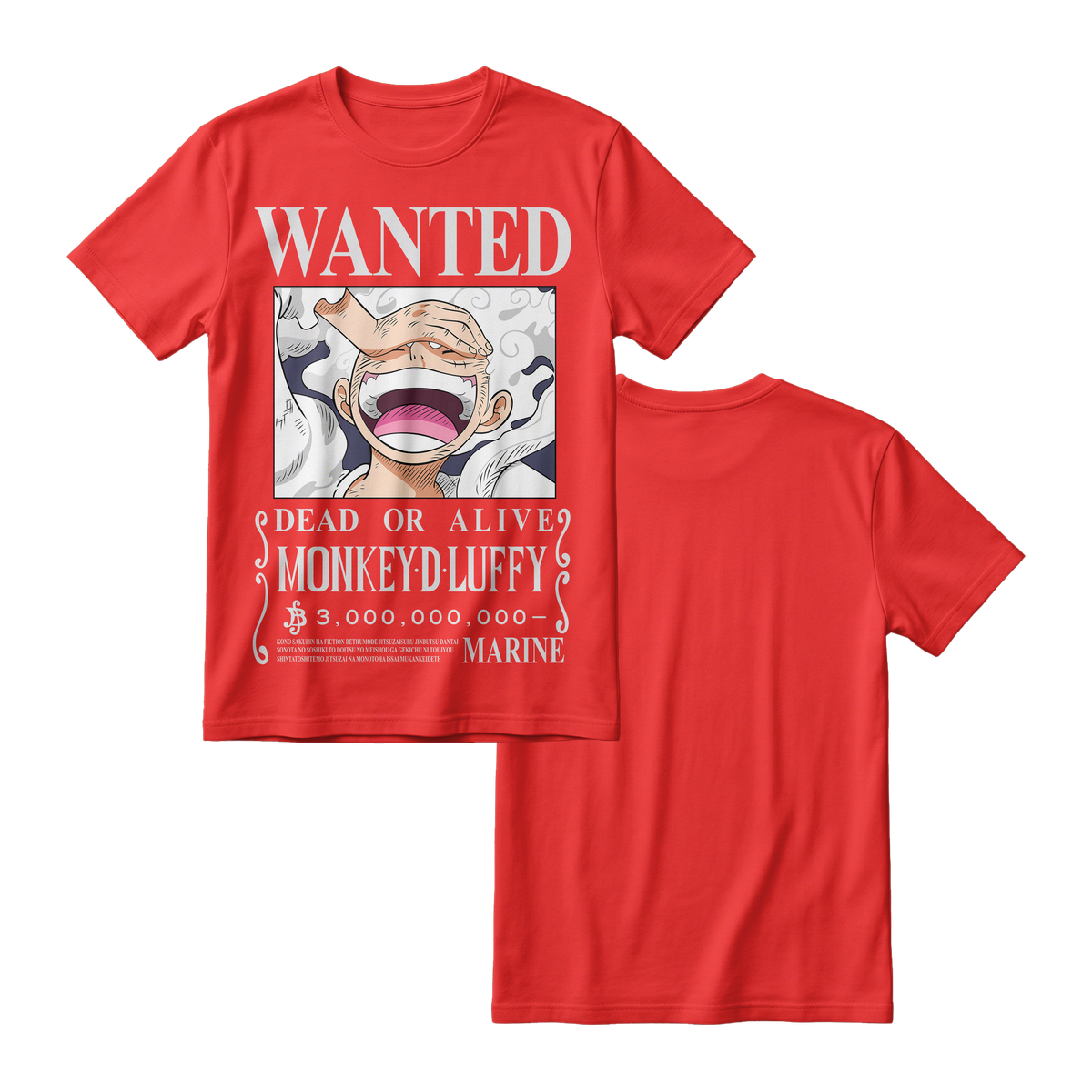 Anime One Piece Wanted Monkey D. Luffy Gear 5 Short Sleeve Tee - RZM012