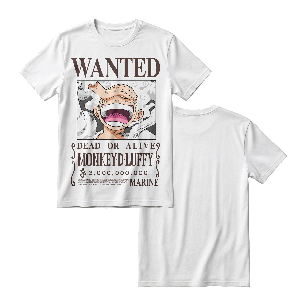 Anime One Piece Wanted Monkey D. Luffy Gear 5 Short Sleeve Tee - RZM012