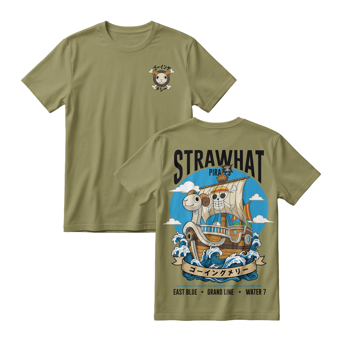 Anime One Piece Straw Hat Pirates Thousand Sunny Journey Short Sleeve Tee - RZM017