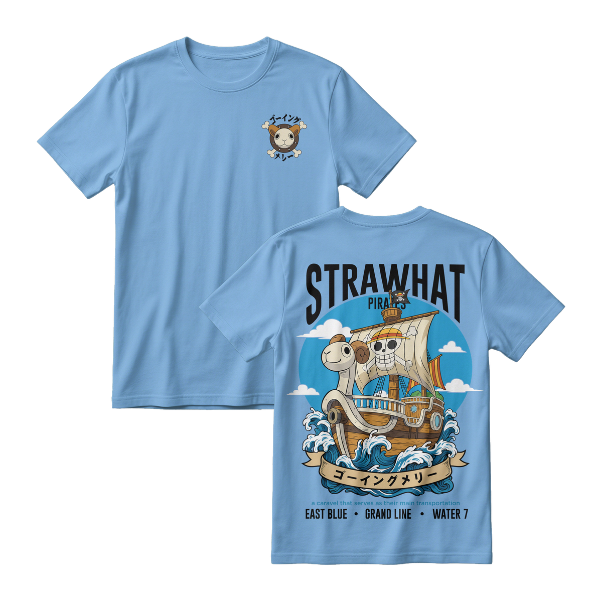 Anime One Piece Straw Hat Pirates Thousand Sunny Journey Short Sleeve Tee - RZM017