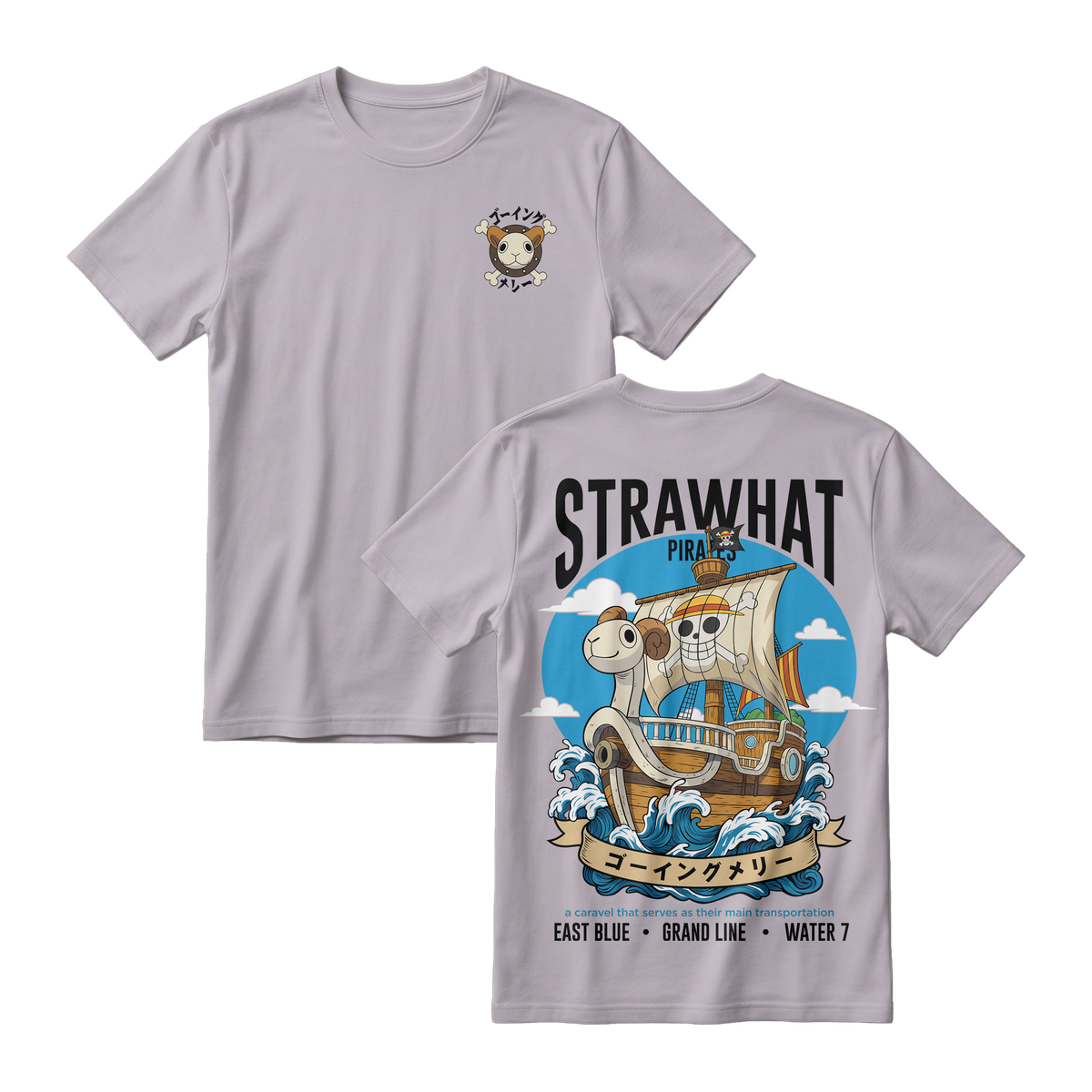 Anime One Piece Straw Hat Pirates Thousand Sunny Journey Short Sleeve Tee - RZM017