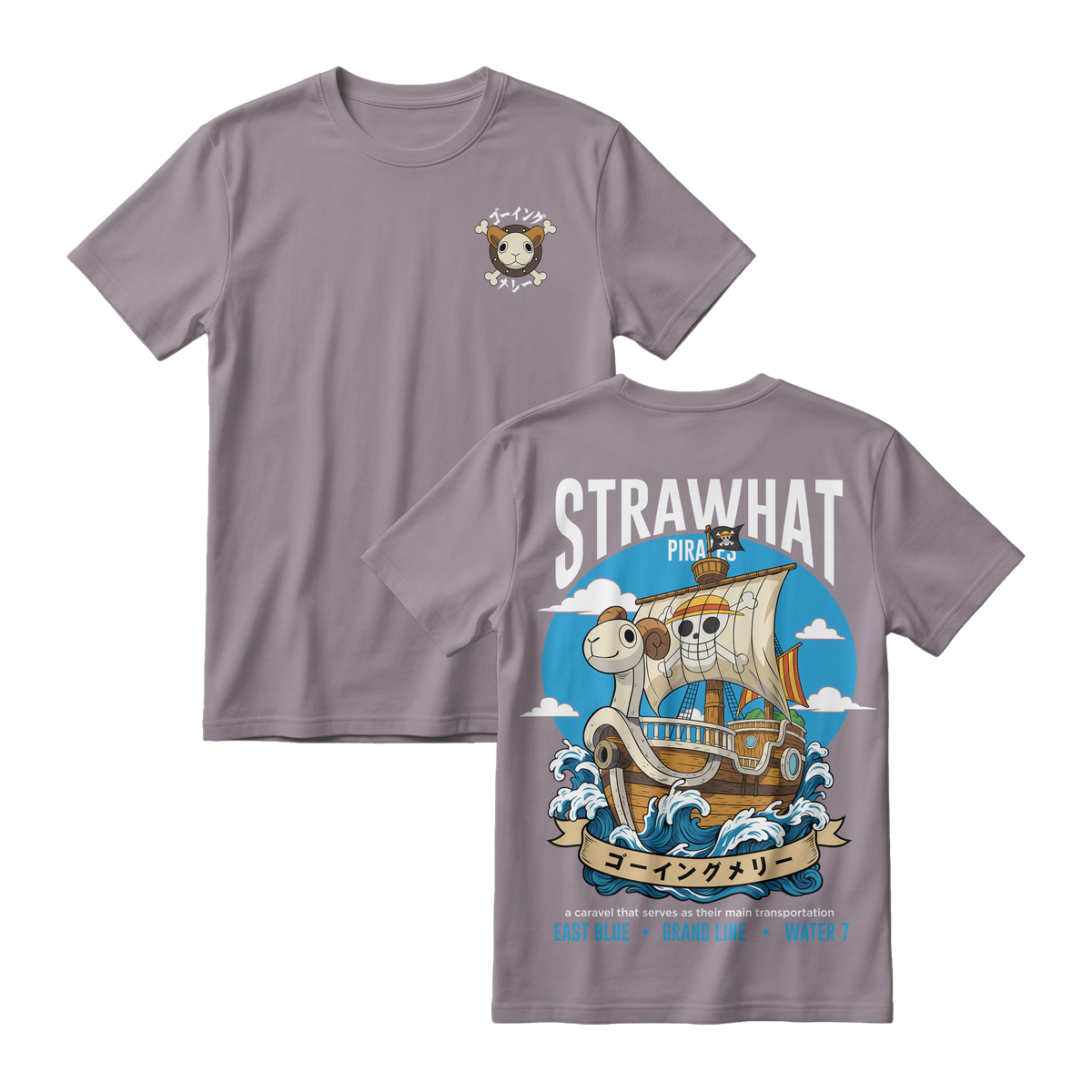 Anime One Piece Straw Hat Pirates Thousand Sunny Journey Short Sleeve Tee - RZM017