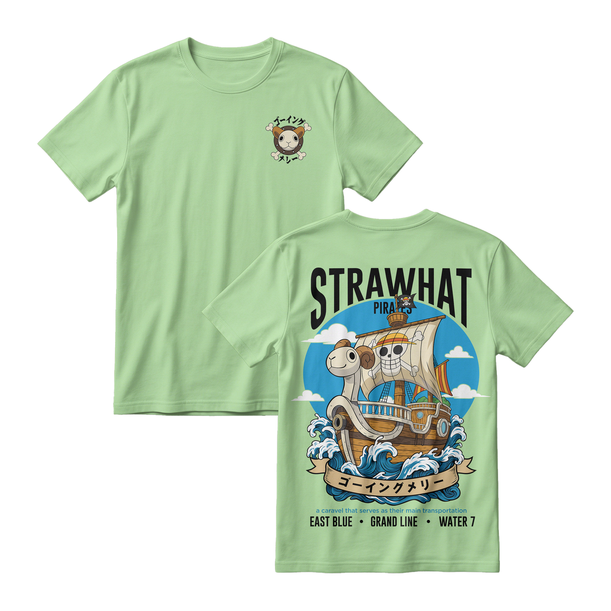 Anime One Piece Straw Hat Pirates Thousand Sunny Journey Short Sleeve Tee - RZM017
