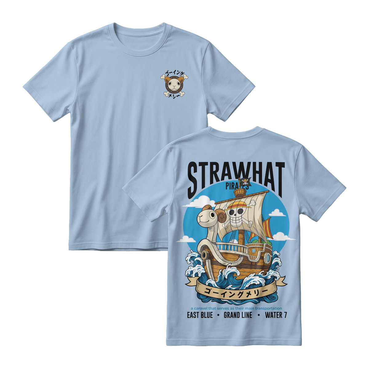 Anime One Piece Straw Hat Pirates Thousand Sunny Journey Short Sleeve Tee - RZM017