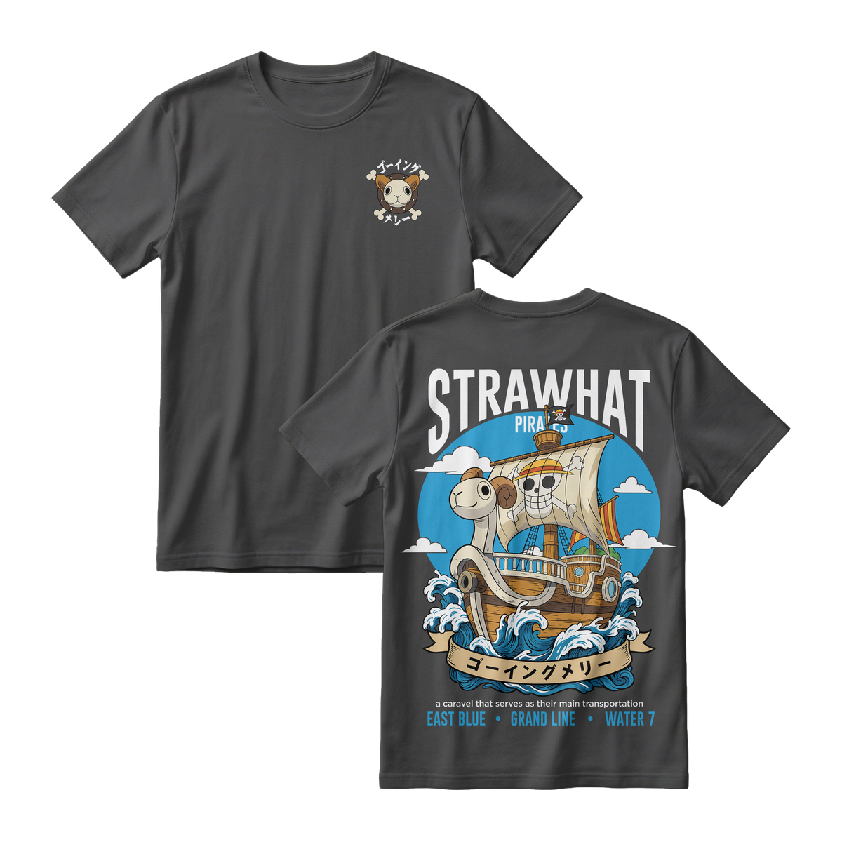 Anime One Piece Straw Hat Pirates Thousand Sunny Journey Short Sleeve Tee - RZM017