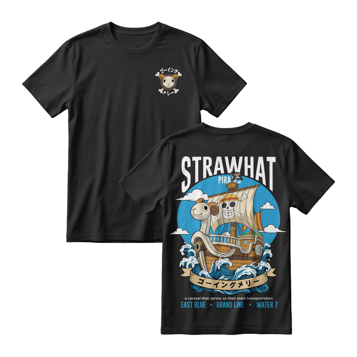 Anime One Piece Straw Hat Pirates Thousand Sunny Journey Short Sleeve Tee - RZM017