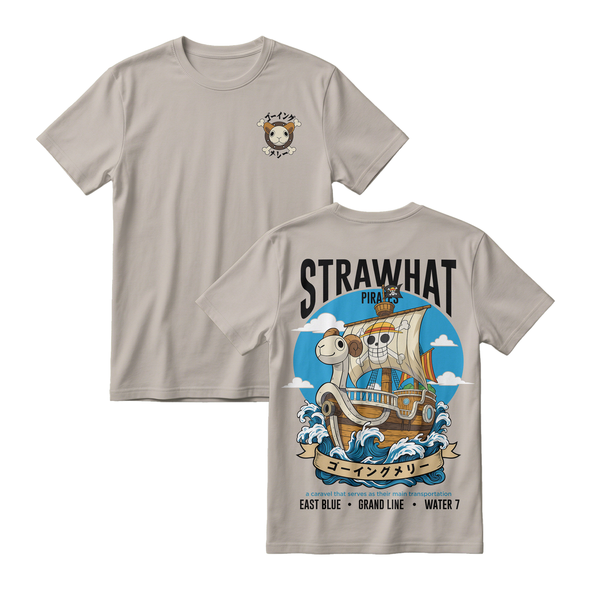 Anime One Piece Straw Hat Pirates Thousand Sunny Journey Short Sleeve Tee - RZM017