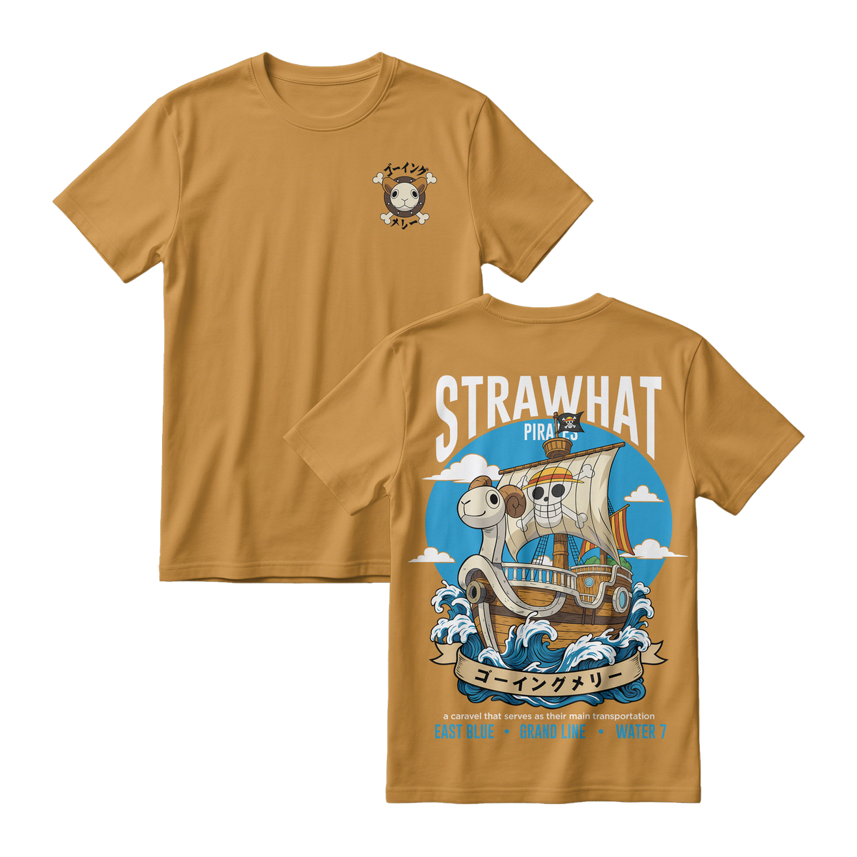 Anime One Piece Straw Hat Pirates Thousand Sunny Journey Short Sleeve Tee - RZM017