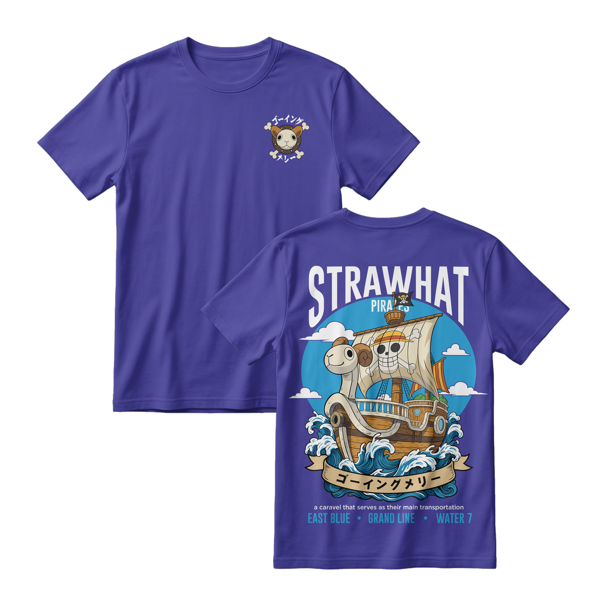 Anime One Piece Straw Hat Pirates Thousand Sunny Journey Short Sleeve Tee - RZM017