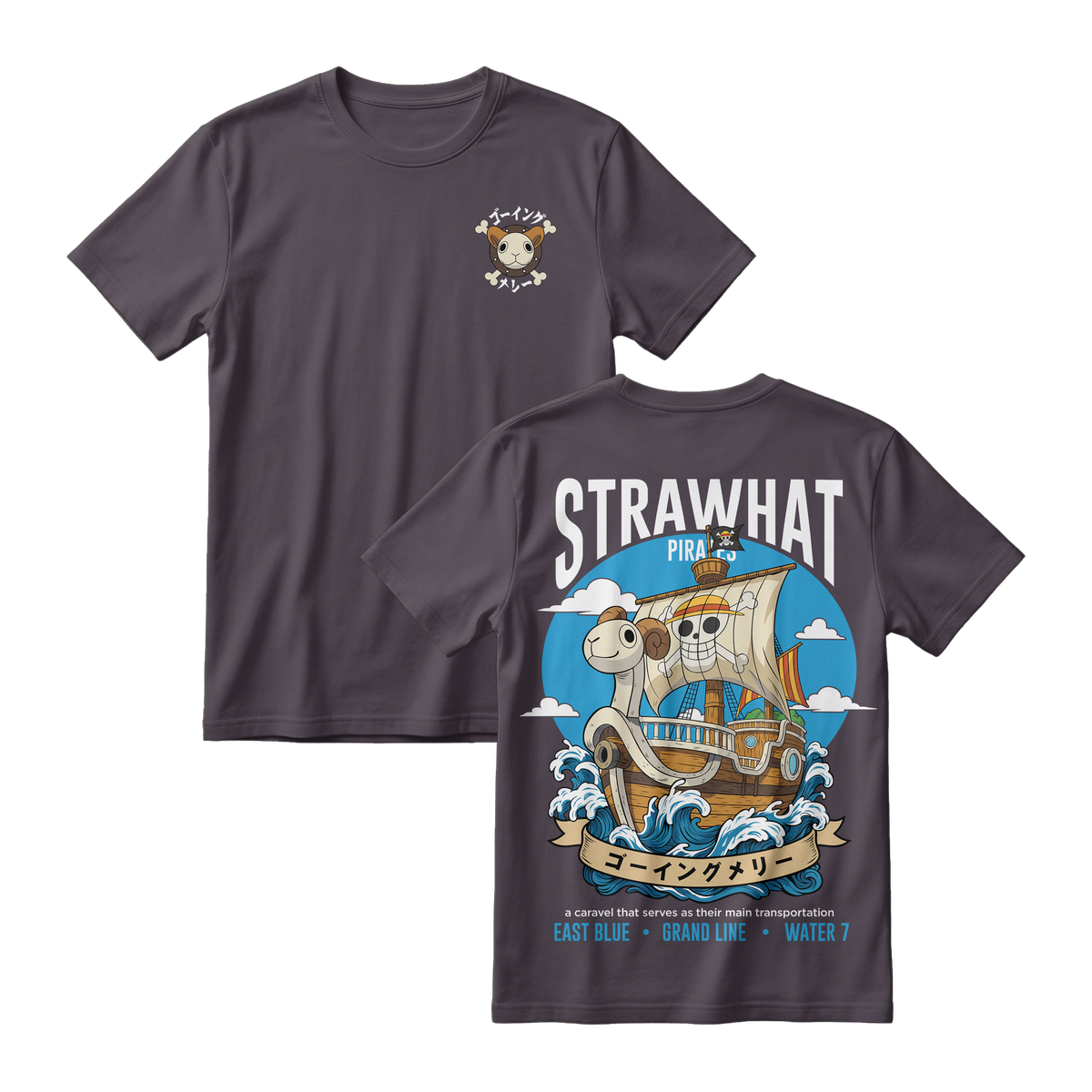 Anime One Piece Straw Hat Pirates Thousand Sunny Journey Short Sleeve Tee - RZM017