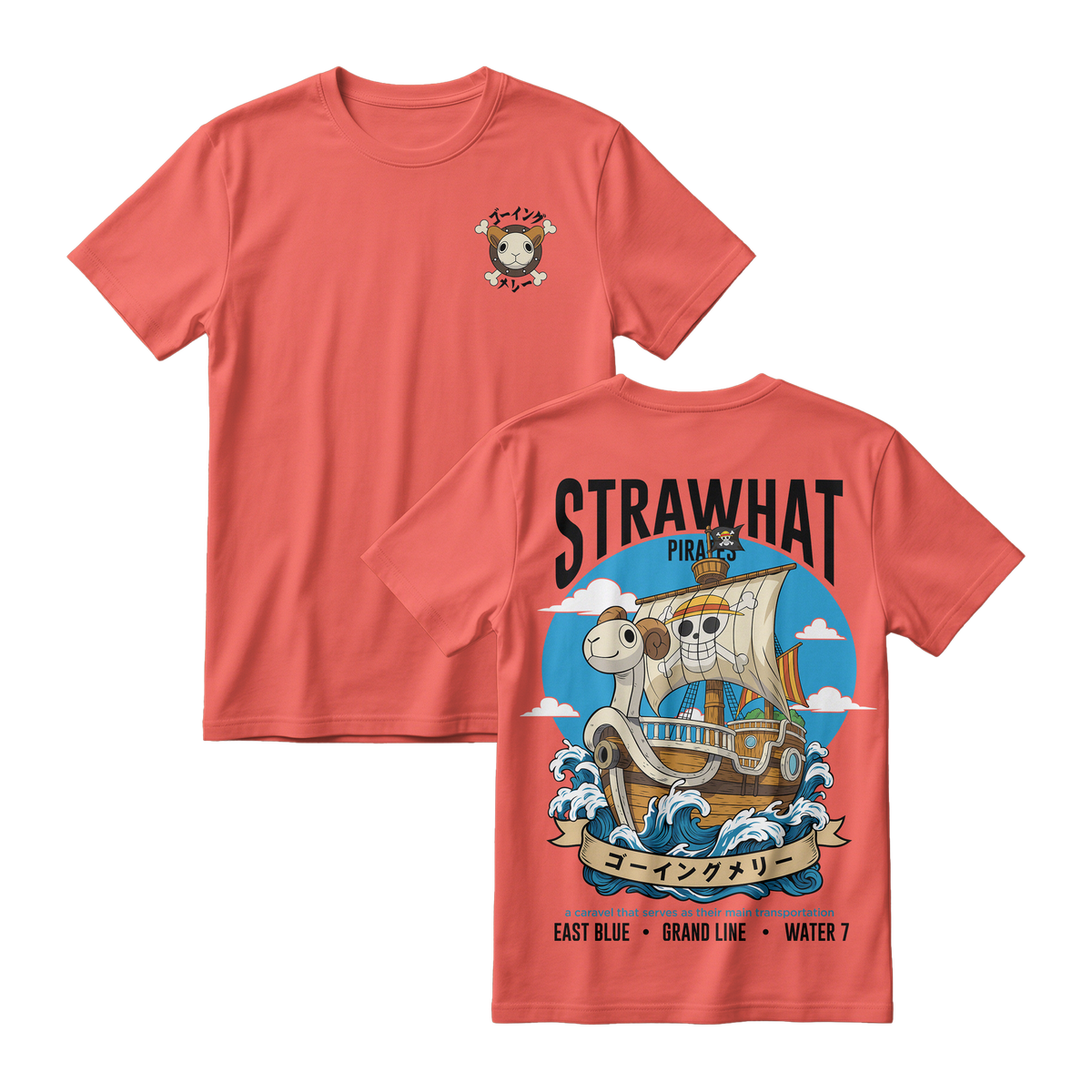 Anime One Piece Straw Hat Pirates Thousand Sunny Journey Short Sleeve Tee - RZM017