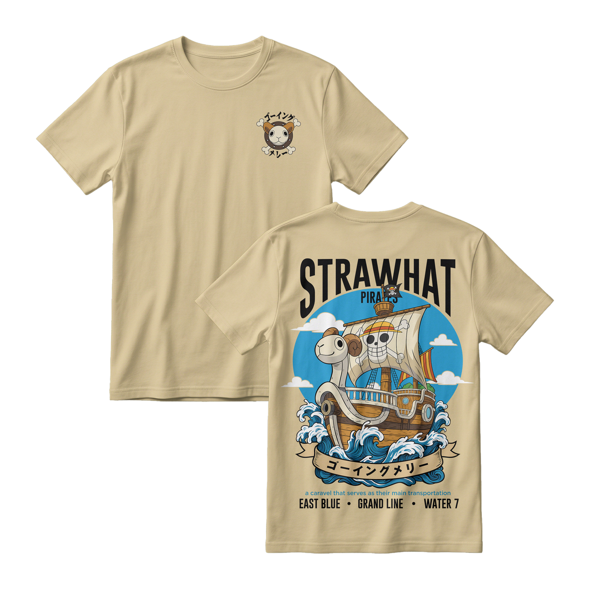 Anime One Piece Straw Hat Pirates Thousand Sunny Journey Short Sleeve Tee - RZM017