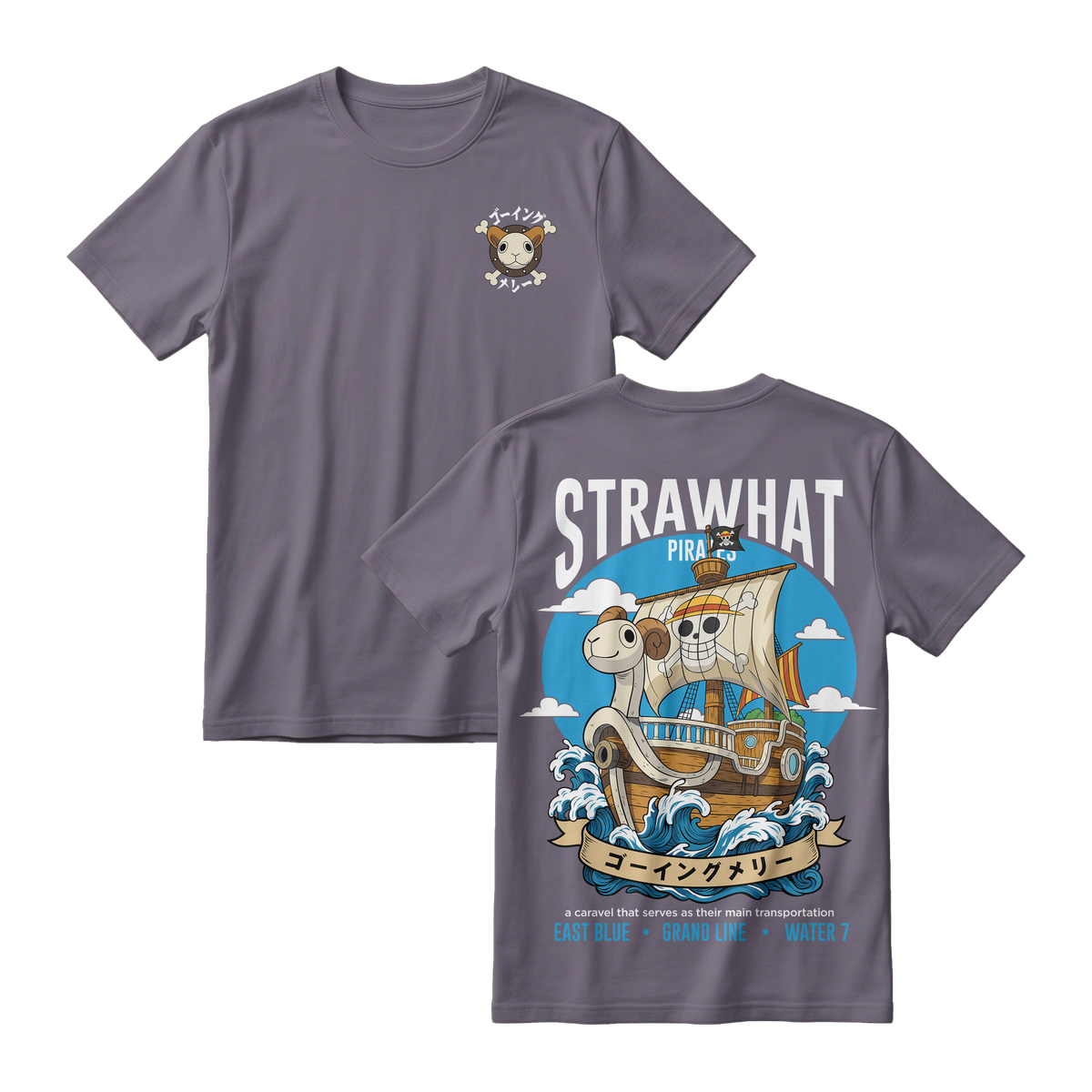 Anime One Piece Straw Hat Pirates Thousand Sunny Journey Short Sleeve Tee - RZM017