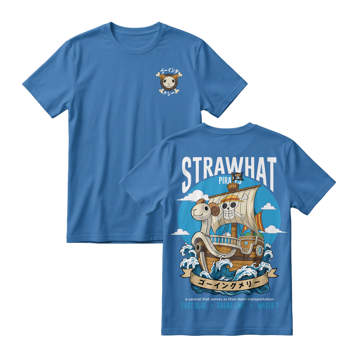 Anime One Piece Straw Hat Pirates Thousand Sunny Journey Short Sleeve Tee - RZM017