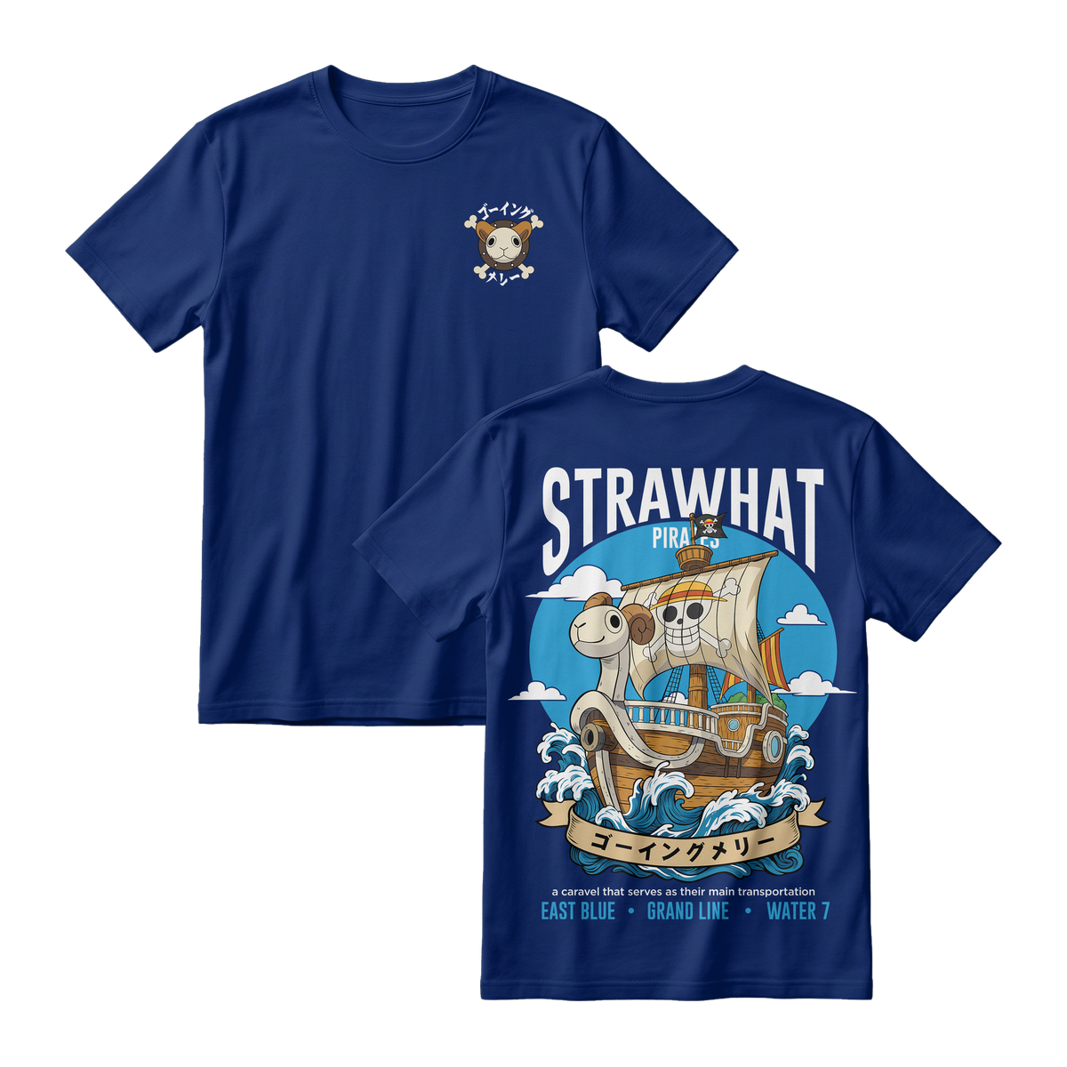 Anime One Piece Straw Hat Pirates Thousand Sunny Journey Short Sleeve Tee - RZM017