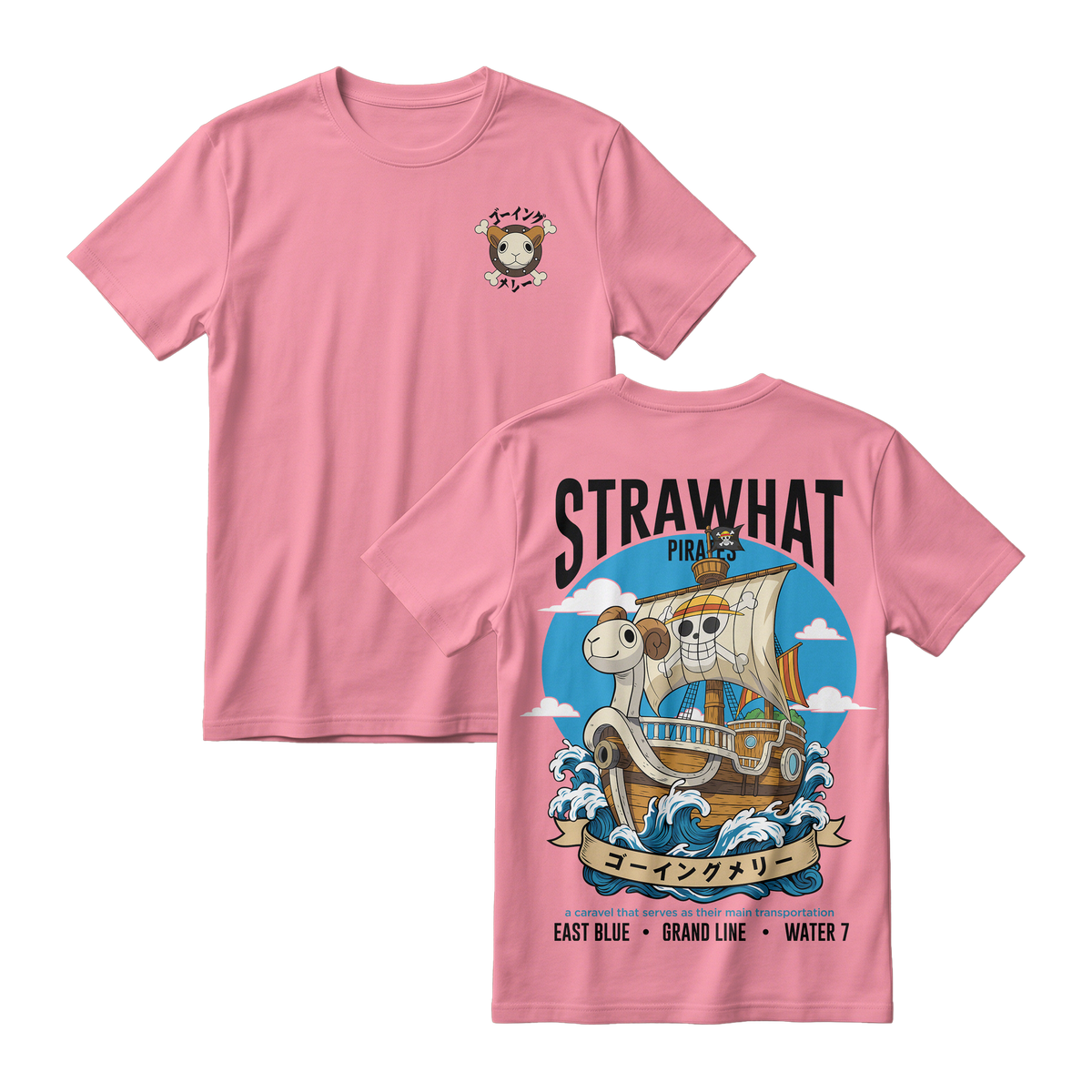 Anime One Piece Straw Hat Pirates Thousand Sunny Journey Short Sleeve Tee - RZM017