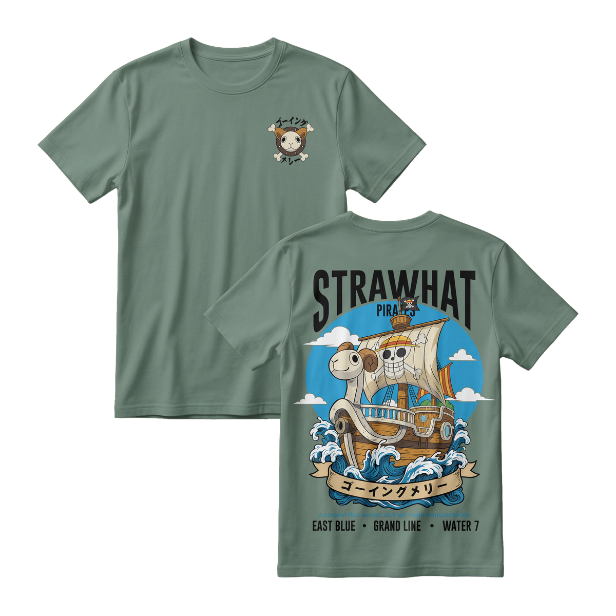 Anime One Piece Straw Hat Pirates Thousand Sunny Journey Short Sleeve Tee - RZM017