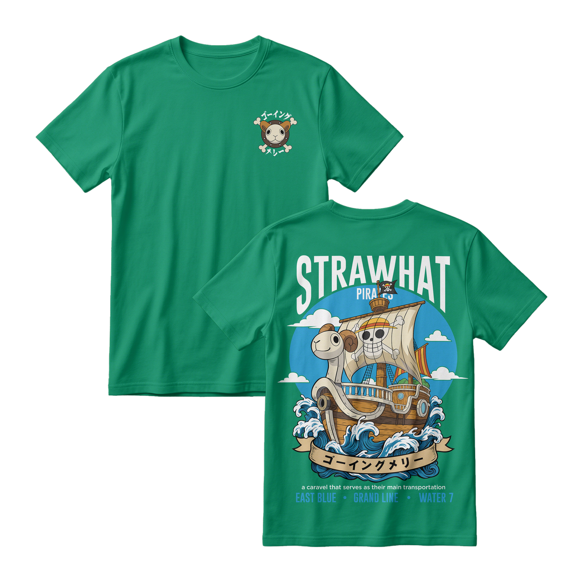 Anime One Piece Straw Hat Pirates Thousand Sunny Journey Short Sleeve Tee - RZM017
