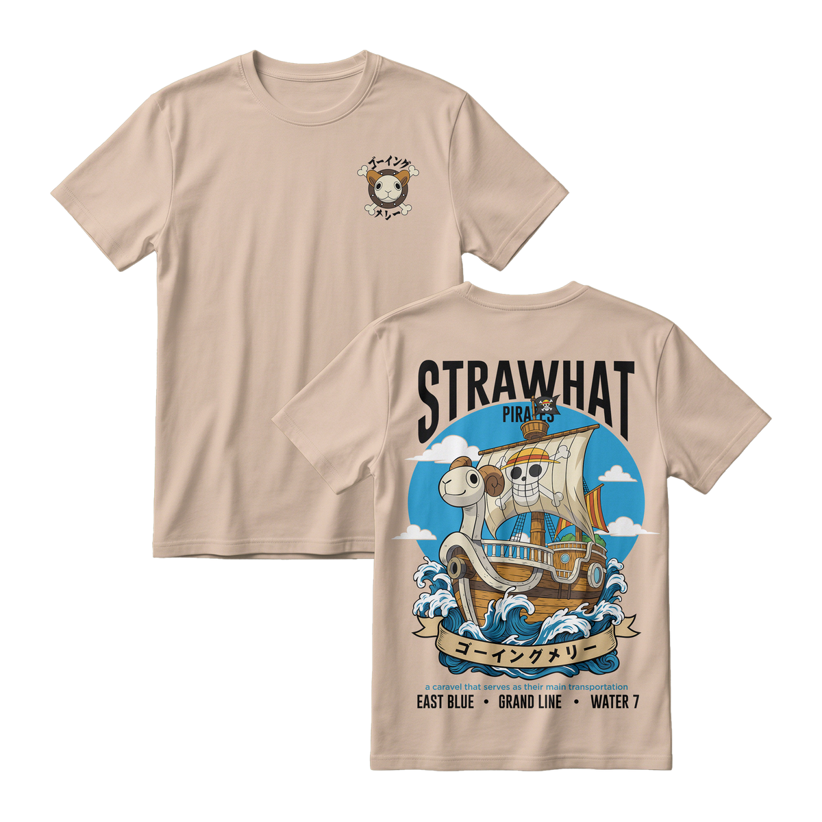 Anime One Piece Straw Hat Pirates Thousand Sunny Journey Short Sleeve Tee - RZM017