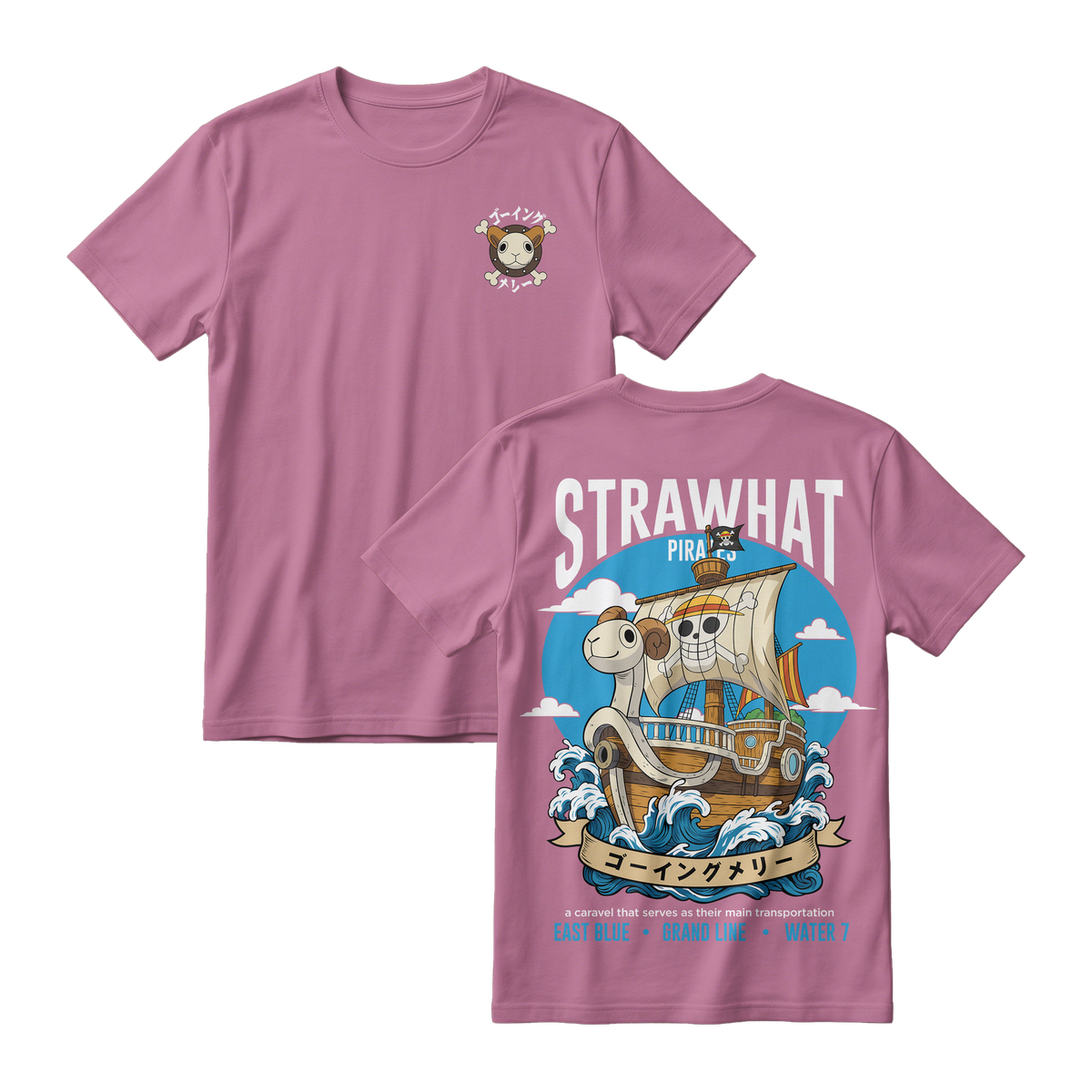 Anime One Piece Straw Hat Pirates Thousand Sunny Journey Short Sleeve Tee - RZM017