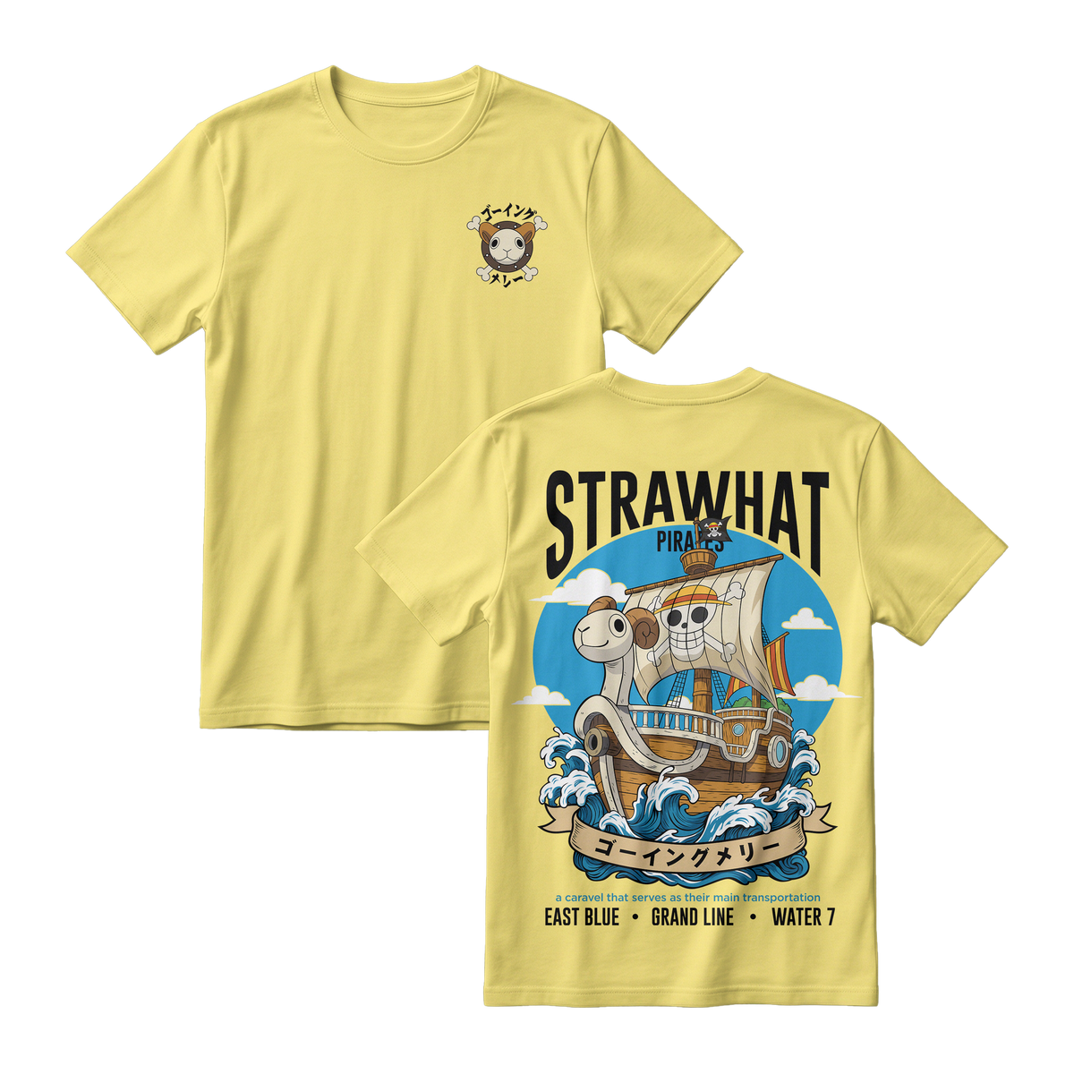 Anime One Piece Straw Hat Pirates Thousand Sunny Journey Short Sleeve Tee - RZM017