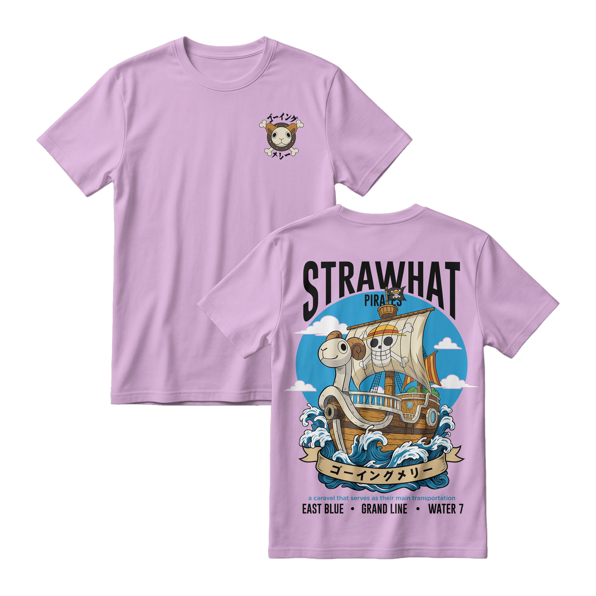 Anime One Piece Straw Hat Pirates Thousand Sunny Journey Short Sleeve Tee - RZM017
