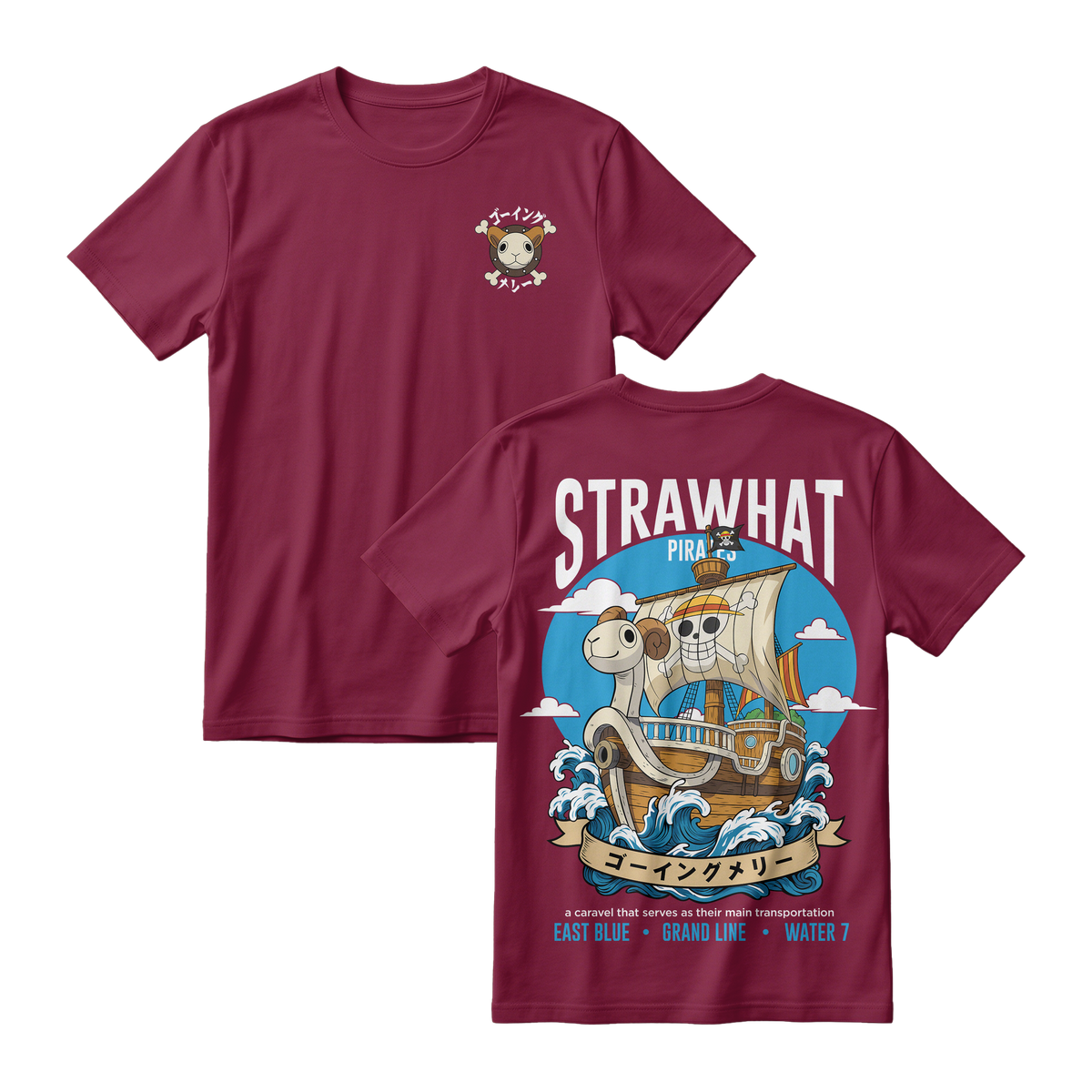 Anime One Piece Straw Hat Pirates Thousand Sunny Journey Short Sleeve Tee - RZM017