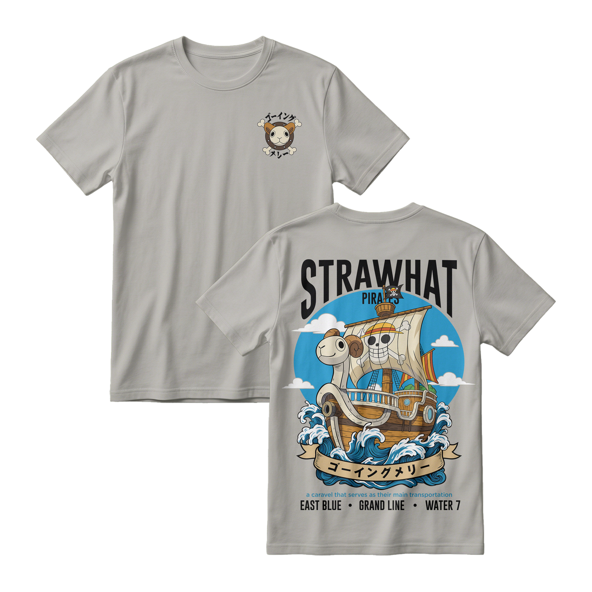 Anime One Piece Straw Hat Pirates Thousand Sunny Journey Short Sleeve Tee - RZM017