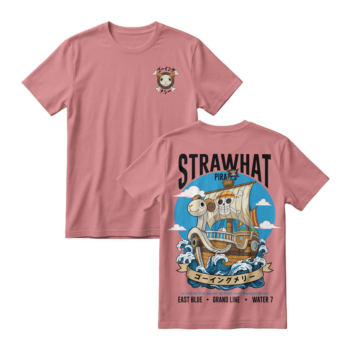 Anime One Piece Straw Hat Pirates Thousand Sunny Journey Short Sleeve Tee - RZM017